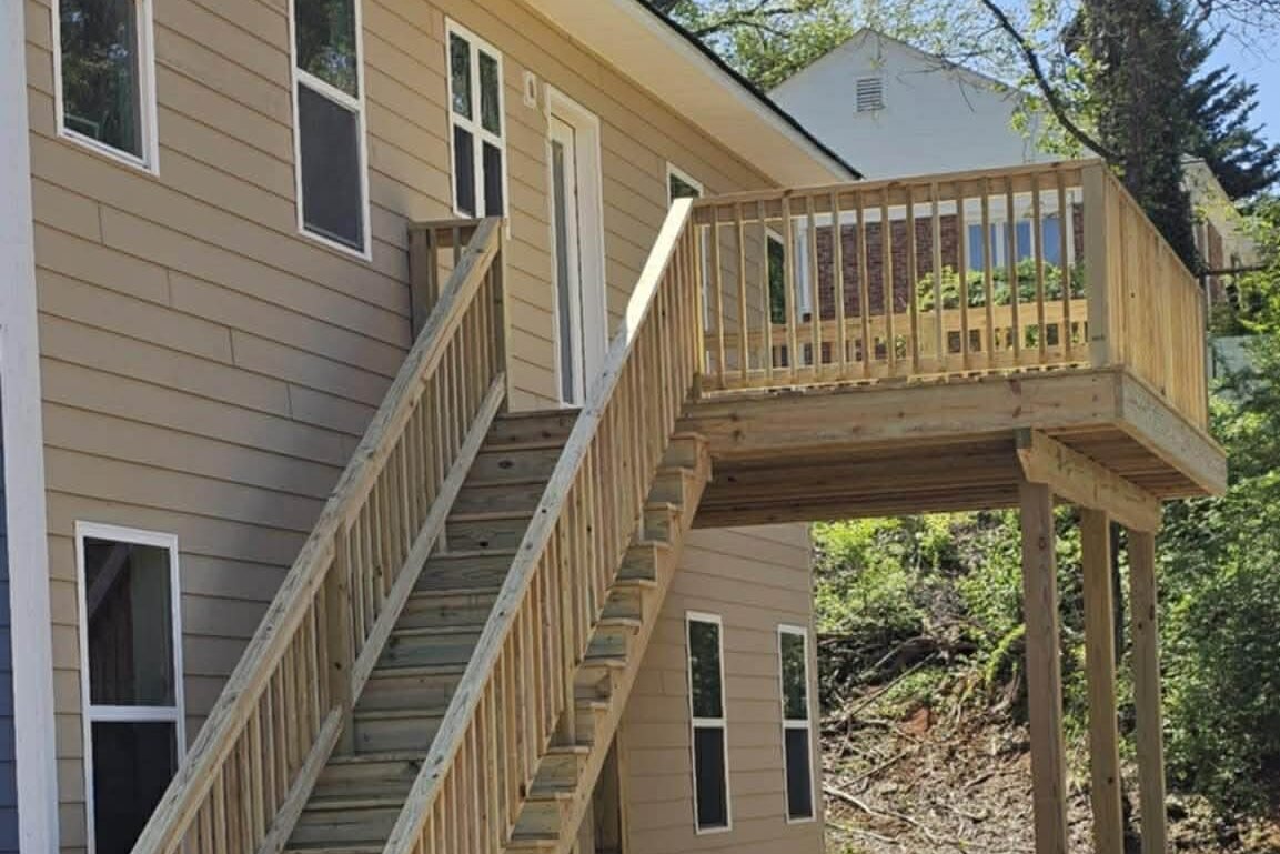 Pressure treated wood deck railing install
